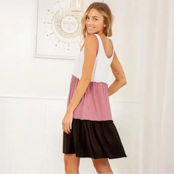 Color Block Sleeveless Swing Tank Midi Dress with Side Pockets - Picture 5 of 8